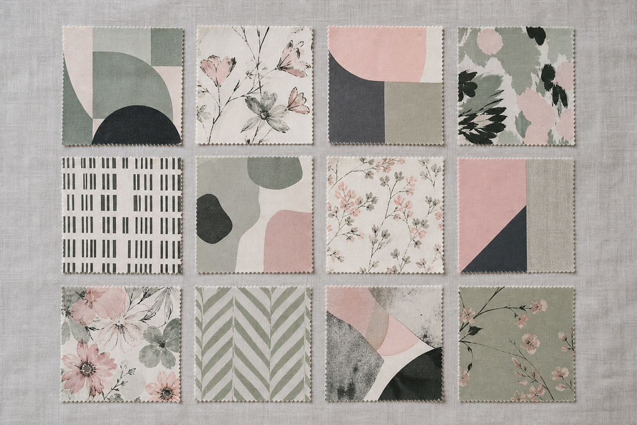 Curated digital print pattern swatches